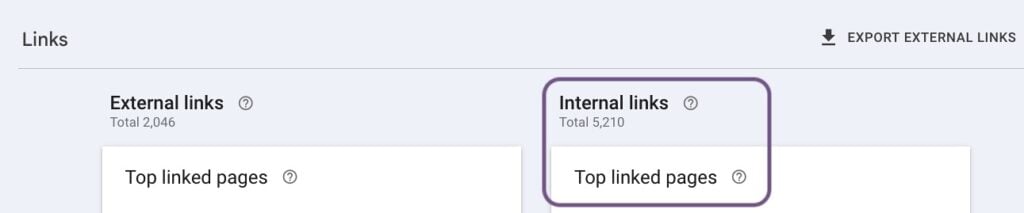 Internal links feature in Google Search Console