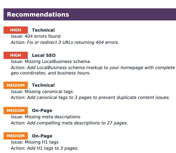 Example of Technical SEO Audit report